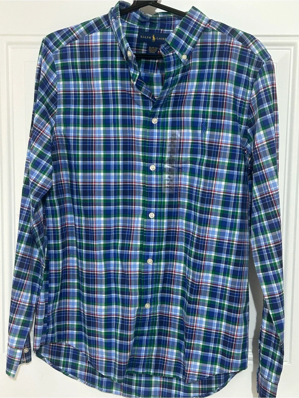 Ralph Lauren Blue, Green & White Plaid Button-Down Shirt